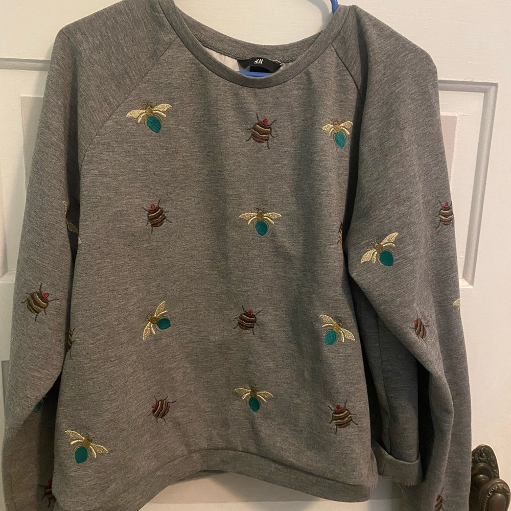 Grey Sweatshirt with Embroidered Bugs